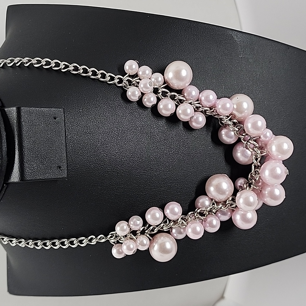 Faux Pearl Lavender Cream Bib Necklace